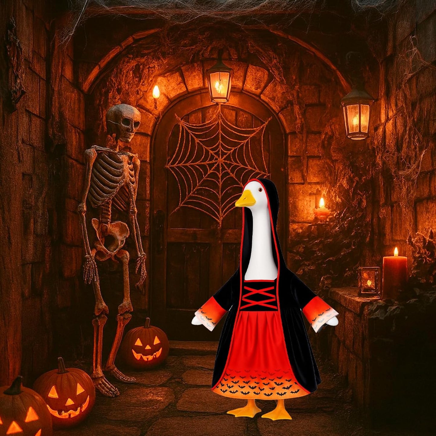 Halloween Goose Outfit Witch Lawn Porch Goose Clothes Fall Halloween Geese Costume for 23" Geese Outdoor Patio Yard Lawn Decoration