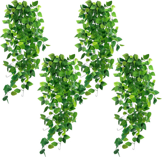 DomeStar 4PCS Fake Hanging Plants, Artificial Ivy Vines Lifelike Hanging Greenery Wall Decor for Indoor Outdoor Home Office Bathroom Decor (No Baskets)