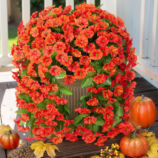 HyeFlora Artificial Fake Fall Hanging Flowers Plants for Outdoor Outside, 2PCS Faux Silk Orange