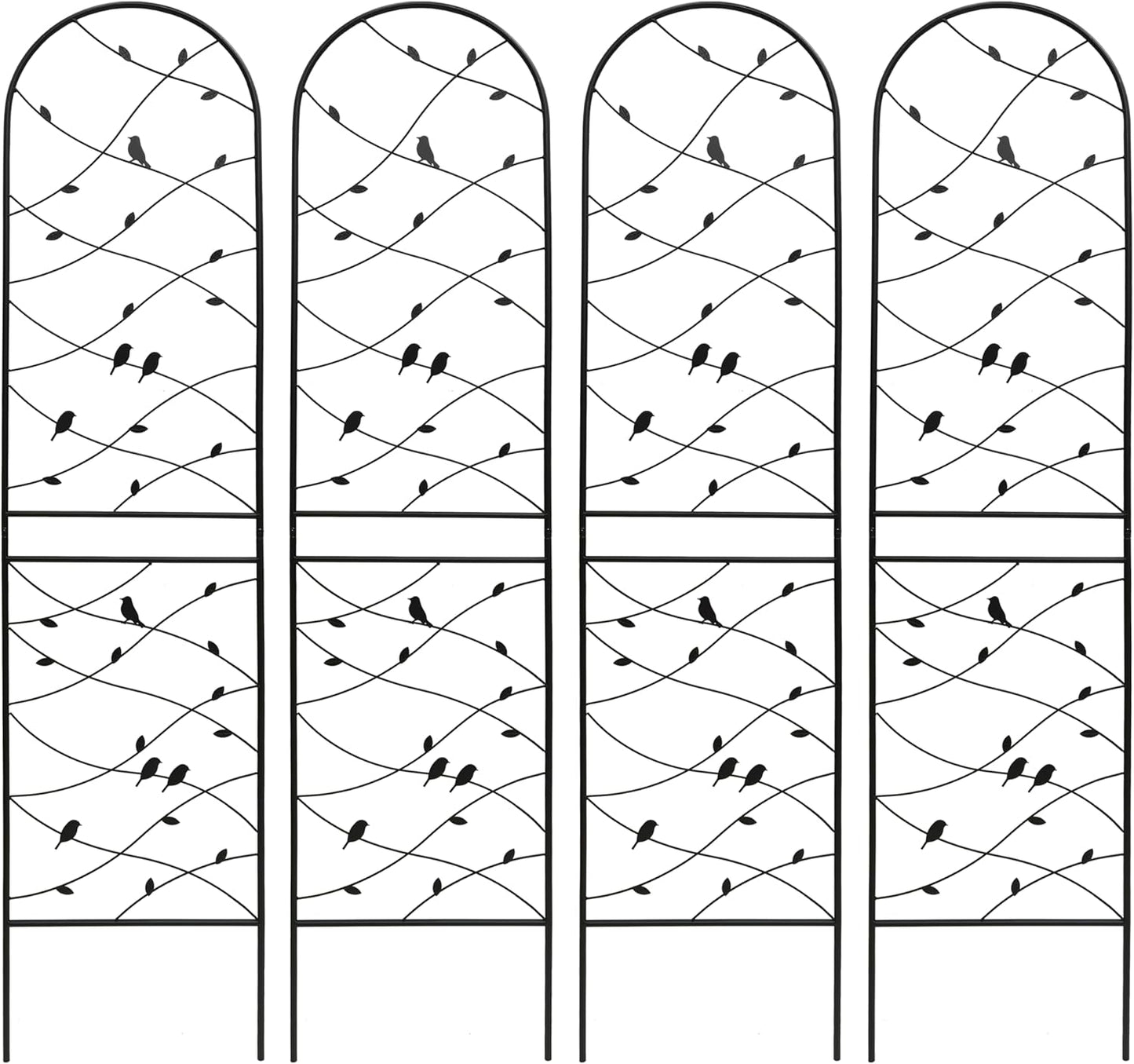 Metal Garden Trellis Rustproof Trellis for Climbing Plants Outdoor Flower Support Bird Deco (Black-4 Pack, 86.7"x19.7")