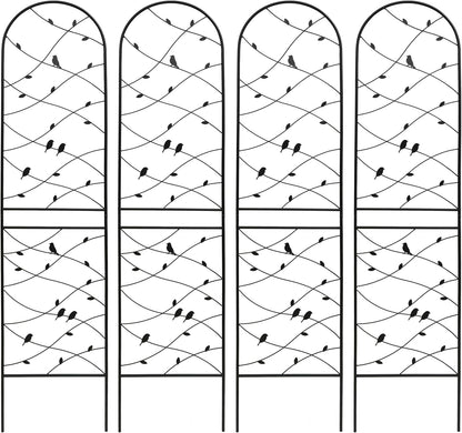 Metal Garden Trellis Rustproof Trellis for Climbing Plants Outdoor Flower Support Bird Deco (Black-4 Pack, 86.7"x19.7")