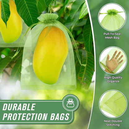 ANZNKU 100pcs 8x12 Inch Fruit Protection Bags, Fruit Bags for Fruit Trees, Green Mesh Cover Bag Garden Netting Pest Barrier for Tomato Mango Vegetables