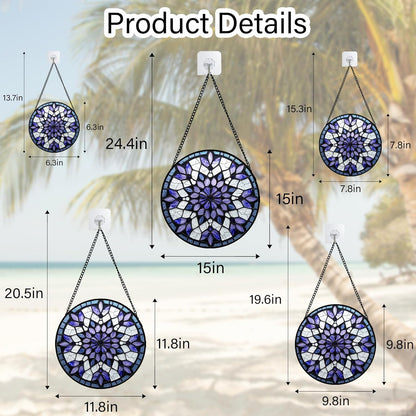 Stained Glass Window Hanging, Purple Blue Tiffany Style Flowers Sun Catcher for Window Door Home Decor Suncatcher Christmas Mother's Day Birthday Gifts for Women Men Mom Nana 9.8 in