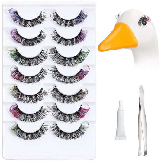 Geelin 7 Pcs Porch Goose Outfit Eyelash for 23/17'' Plastic Lawn Goose Statue Mink Fake Lashes with