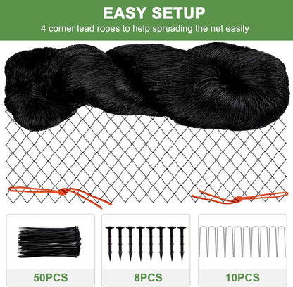 Bird Netting - Heavy Duty Nylon Net with 3/4' Mesh for Garden Protection, Chicken Coop and Orchard