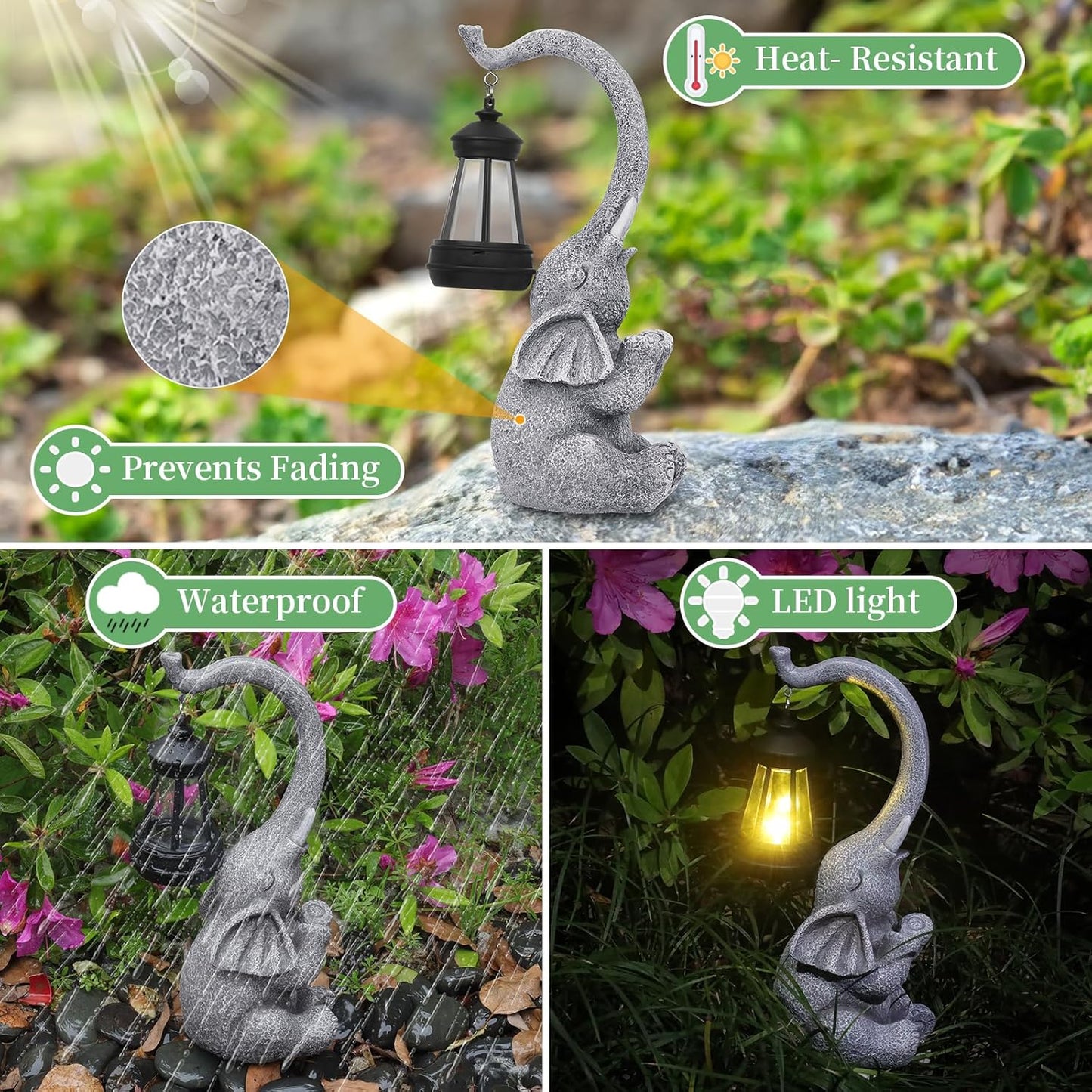 Elephant Statue Solar Garden Decor，Outside Decor Sculptures Statues Lawn Ornaments Art for Home/Patio/Balcony/Front – Unique Gifts for Grandma/Mom/Mother