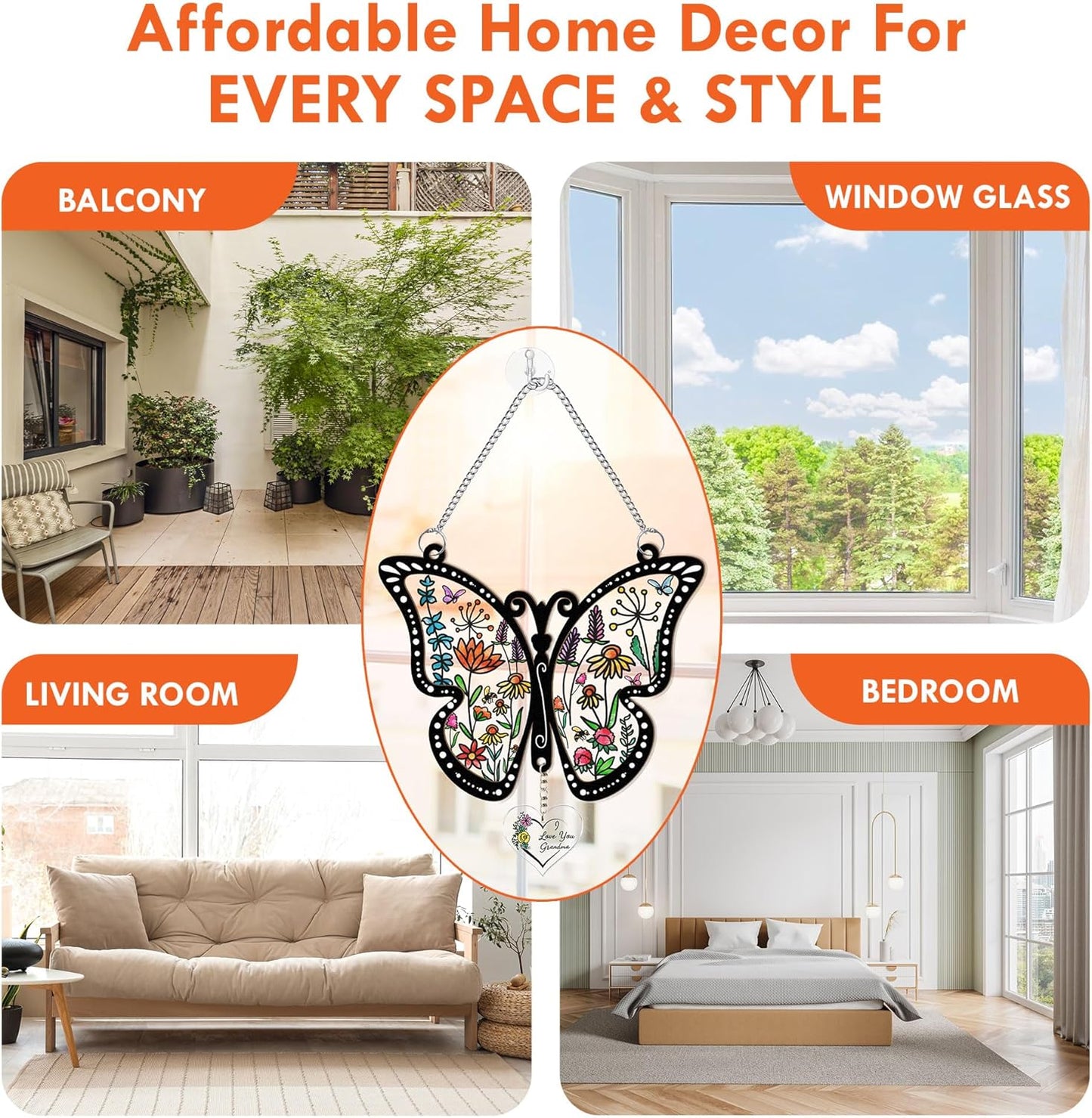 Macorner Gifts for Grandma Acrylic Window Hanging Suncatcher Butterfly, Birthday I Love You, for Nana From Kids Grandkids, Home Decor