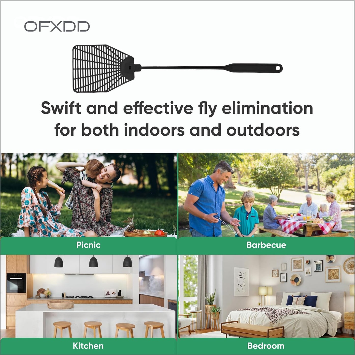 Rubber Fly Swatter, Long Fly Swatter Pack, Fly Swatter Heavy Duty (3 Pack) (Black)