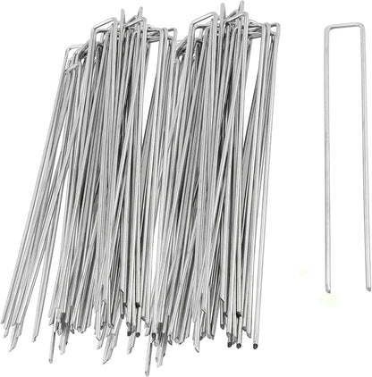 50 PCS 12 Inch 8 Gauge Garden Landscape Staples, Galvanized U-Shaped Landscape Pins, Garden Securing Stakes for Anchoring Landscape Fabric Irrigation Tubing Dog Fencing Weed Barrier Fabric