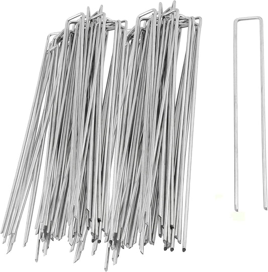 50 PCS 12 Inch 8 Gauge Garden Landscape Staples, Galvanized U-Shaped Landscape Pins, Garden Securing Stakes for Anchoring Landscape Fabric Irrigation Tubing Dog Fencing Weed Barrier Fabric