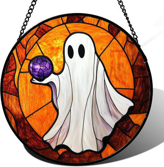 Stained Glass Window Hanging - Halloween Decorations Ghosts Vampire Suncatcher for Doors Garden