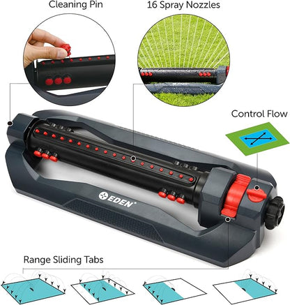 Eden 96212 Turbo Oscillating Sprinkler for Large Yard and Lawn W/Quick Connector Starter Set 96212 Covers up to 4,499 sq. ft.