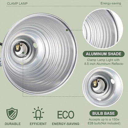 Macarrie 12 Pack Clamp Lamp Light with Aluminum Reflector, 6ft SPT-2 18awg Cord and Adjustable Stand Fixture E26 Socket, up to 150 Watt, No Bulb(8.5 Inch)