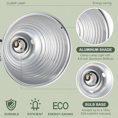 Macarrie 8 Pack Clamp Lamp Light with Aluminum Reflector, 6ft SPT-2 18awg Cord and Adjustable Stand Fixture, up to 150 Watt, E26 Socket, No Bulb(8.5 Inch)