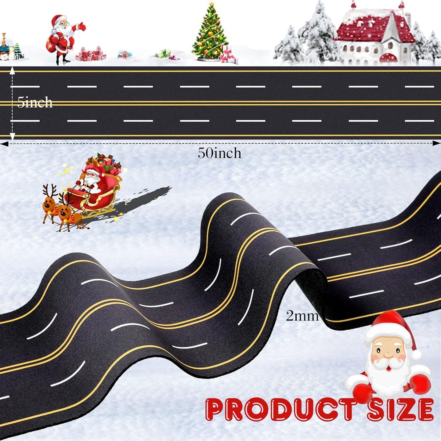 Marspark Christmas Village Accessories 5 x 50 Inch Christmas Miniature Road Village Street Mat Xmas Snow Street Decorations for Little Landscape(Road Style)