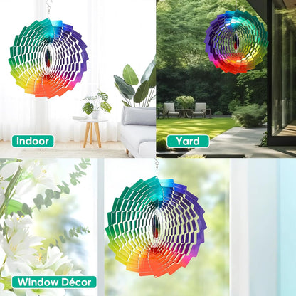 Wind Spinners Rainbow Hanging Metal Wind Sculpture Art Garden Decor, 12 inch 3D Stainless Steel Wind Spinner Decoration for Outdoor Patio Lawn and Yard