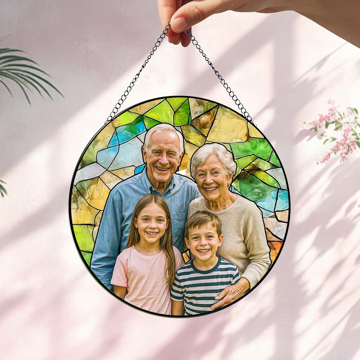 NAZENTI Personalized Dad Stained Glass Suncatcher, Custom Photo Family Portrait Window Hanging Ornament, Fathers Day Grandpa Dad Gifts from Son Daughter, Gifts for Papa Husband, Grandpa Suncatcher