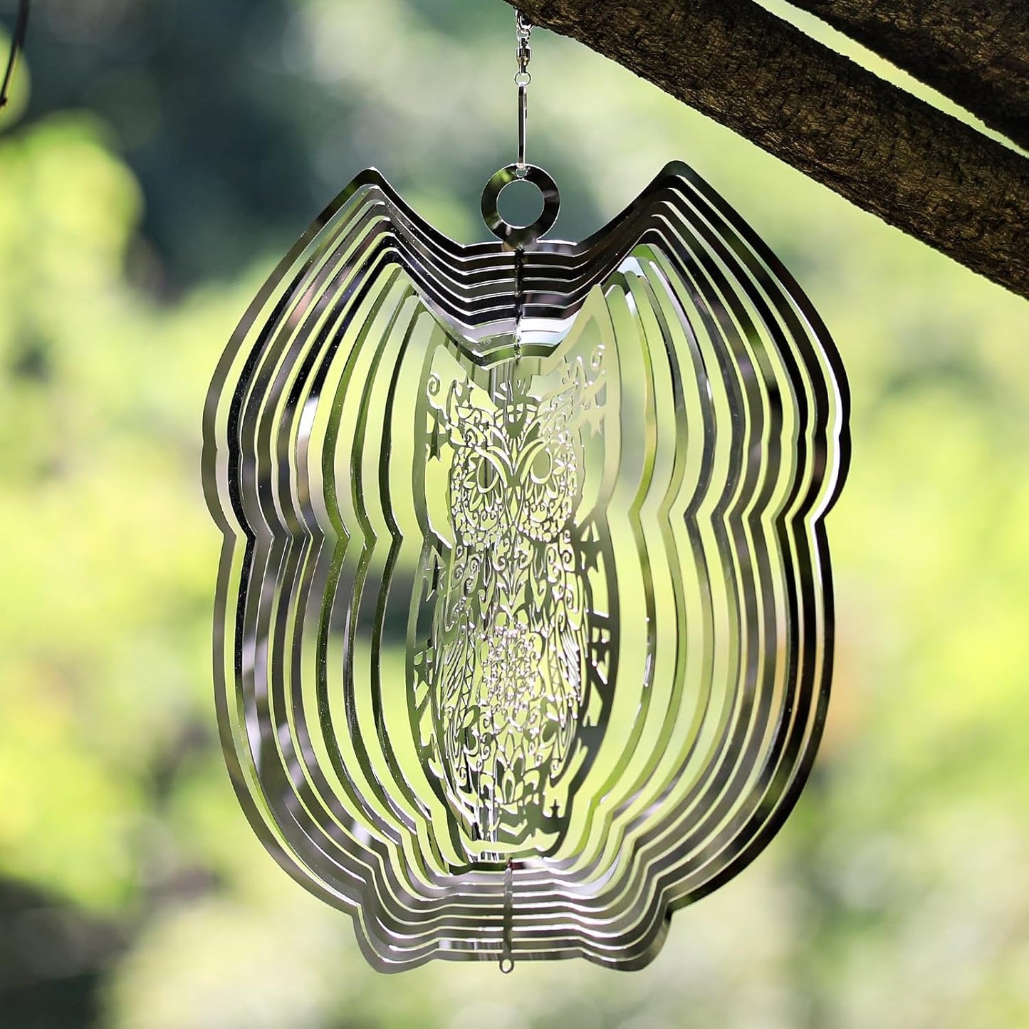 Wind Spinners Outdoor, 3D OWL Hanging Wind Spinners, 12 inches, Kinetic, Stainless-Steel Metal, Smooth Spinning, Indoor and Outdoor Decoration for Garden, Patio, Yard, Gift for Women Mom Wife