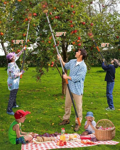 AgiiMan 3 to 12 FT Fruit Picker Pole - Reach to 18 FT Fruit Picker with Telescopic Extension Pole, Lightweight and Sturdy Aluminum Telescopic Pole, Easy to Assemble Fruit Picking Basket