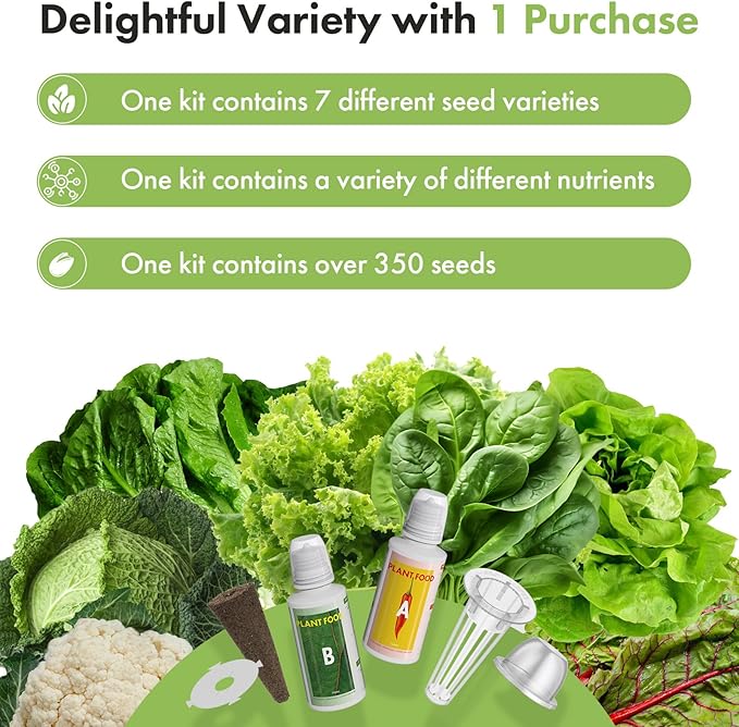 LYKOCLEAN Salad Buttercrunch Lettuce Seeds for AeroGarden, iDOO, Ahopegarden Hydroponics Growing System, 18-pods, 350+ Seeds (Include Spinach, American Fast Lettuce,Paris Island Lettuce, Cauliflower)