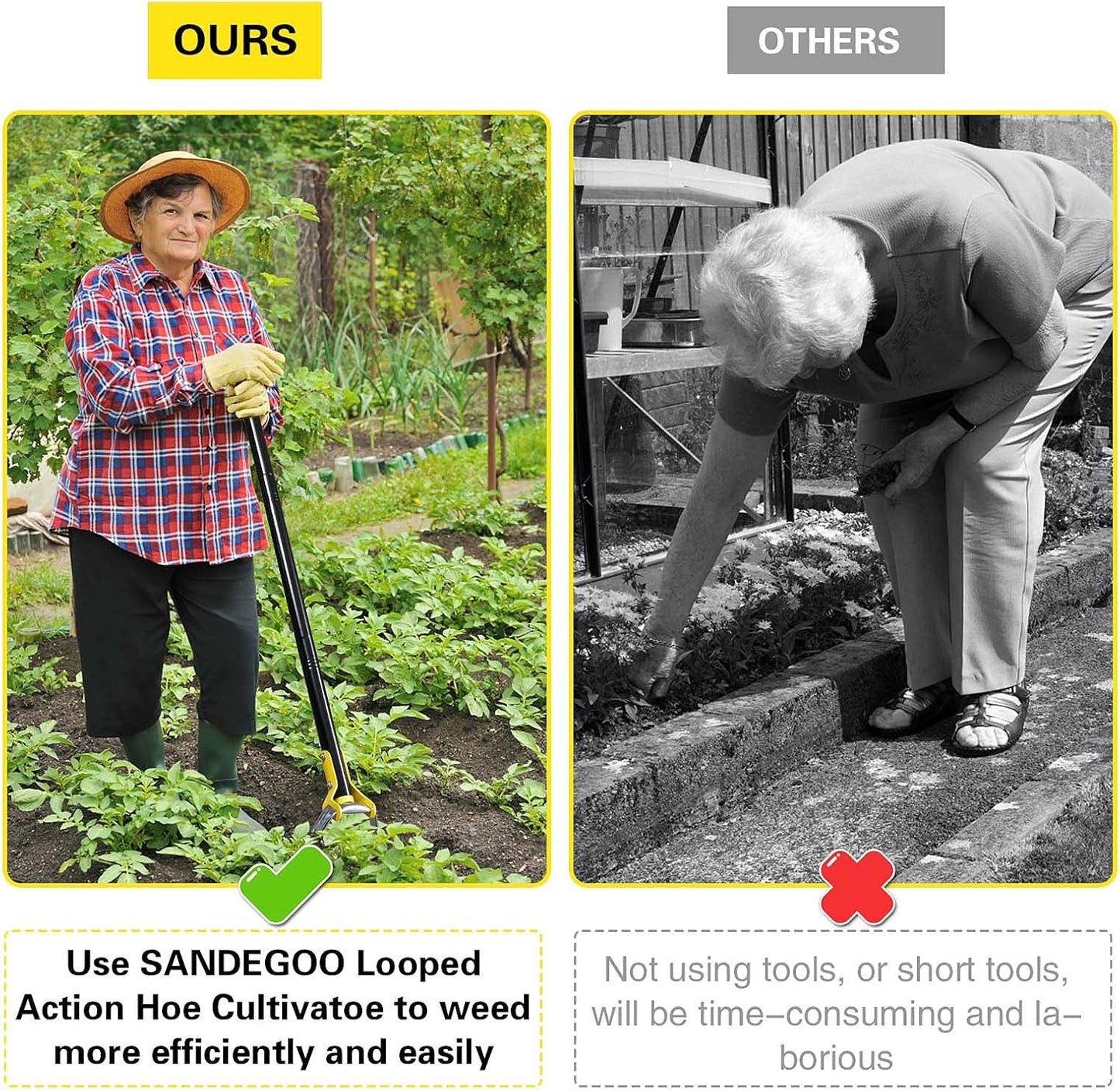 SANDEGOO Garden Hoe Tool，54 inch Weeding Tools for Garden,Handheld Weeding Rake Planting Vegetables Farm,Sharp Durable Gardening Gifts for Hoe Garden Tool Traditional Steel Quenching Forging Process
