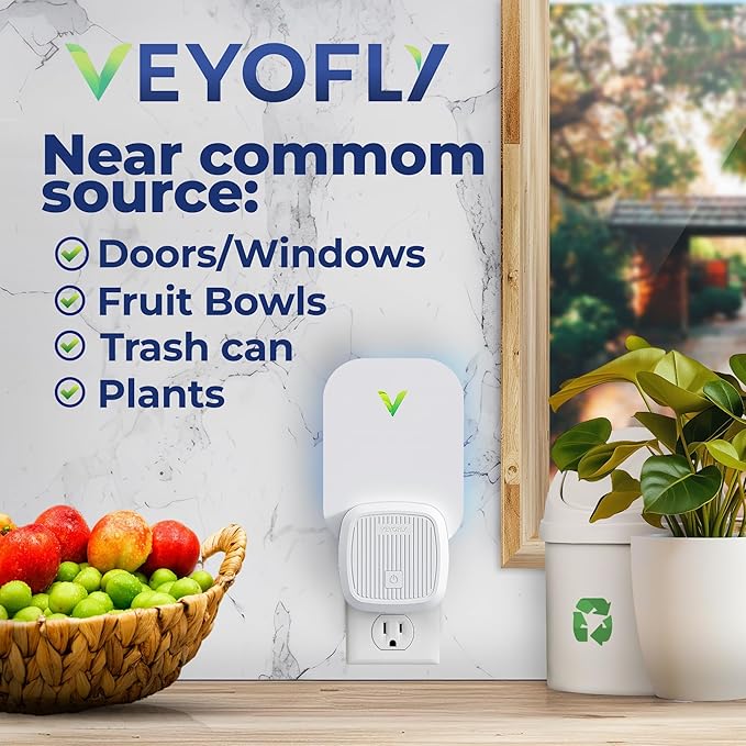 VEYOFLY Fly Trap Indoor, Fruit Fly Traps for Indoors, (1 Device + 3 Refills) Gnat Traps for House Indoor, Fly Catcher Indoor, Plug in Light Flying Insect Trap, Bug Light Killer, Fly Trap