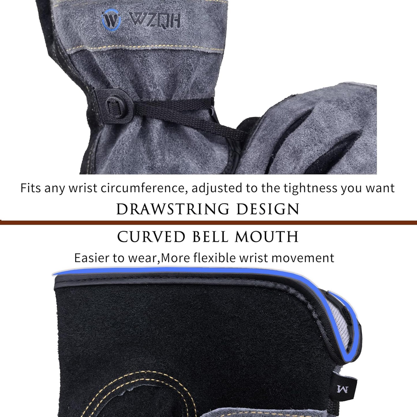Leather Work Gloves for Men or Women. X-Large Glove for Gardening, Tig/Mig Welding, Construction, Chainsaw, Farm, Ranch, etc. Cowhide, Cotton Lined, Utility, Firm Grip, Durable. Grey-Black XL