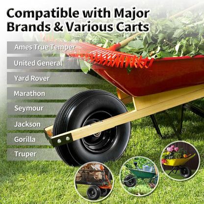 13 Inch Solid Tire Wheel - Replacement 4.00-6" Flat Free Heavy Duty Wheel with 5/8", 3/4" Bearings, 1.75" Center Hub - Fits Garden Cart, Wheelbarrow, Dolly, Hand Truck, Trailer, Utility Wagon, 2 Pcs