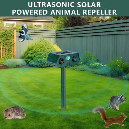 2 Pack 2025 Ultrasonic Animal Repellent Outdoor Cat Repellent Devices Solar Animal Repeller Motion Activated Deterrent to Scare Deer Squirrel Rabbit Raccoon Skunk for Yard Lawn Outdoor