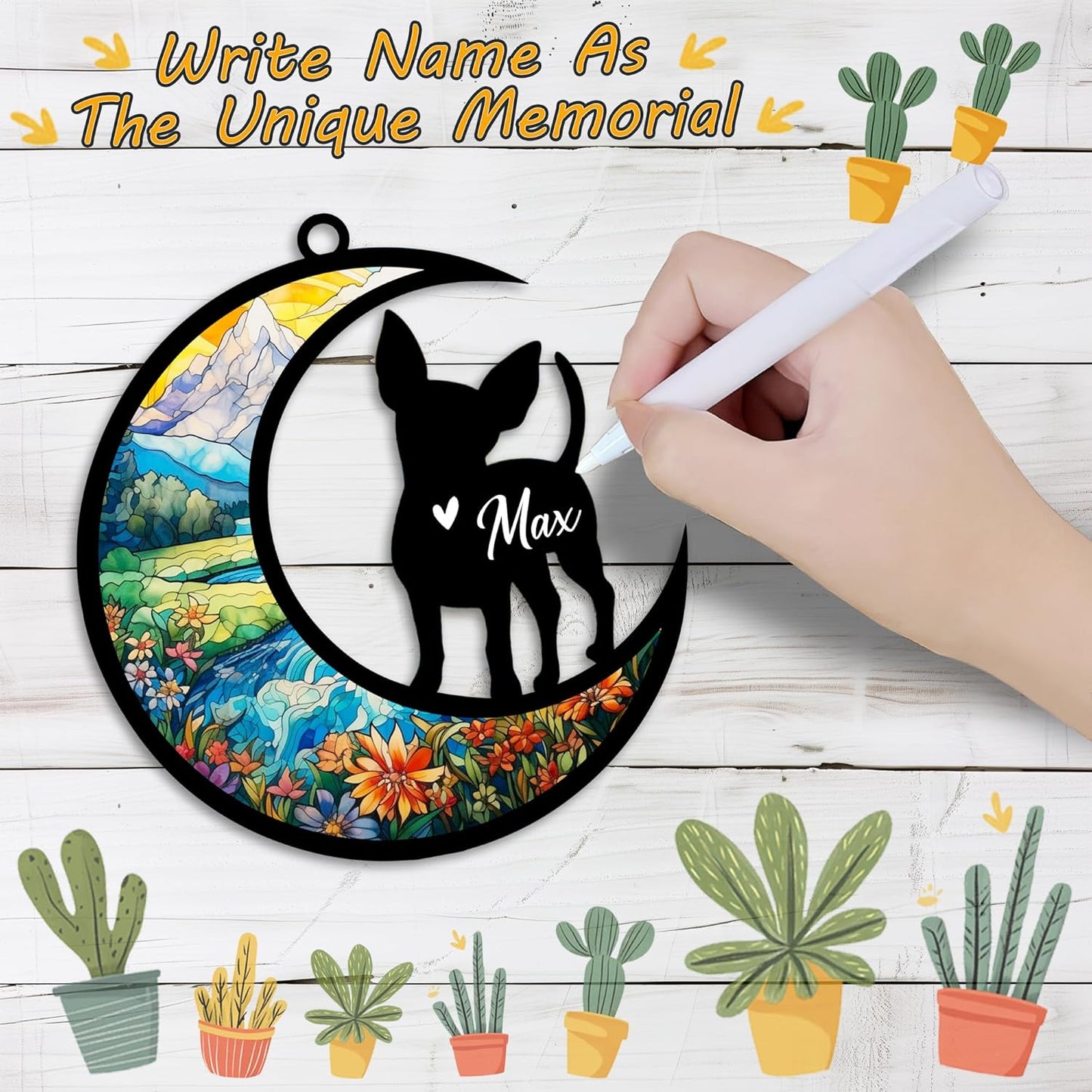 Chihuahua Suncatcher, Personalized Pet Loss Gift with Name & Date, Heart-Shaped Crystal Sun Catcher, Dog Remembrance Sympathy Rainbow Maker for Window & Garden