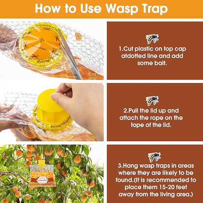 6 Pack Disposable Wasp Traps Outdoor Hanging, Carpenter Bee Traps for Outside, Yellow Jacket Trap Hornet Trap, Carpenter Bee Killer Bug Outdoor Farm Garden