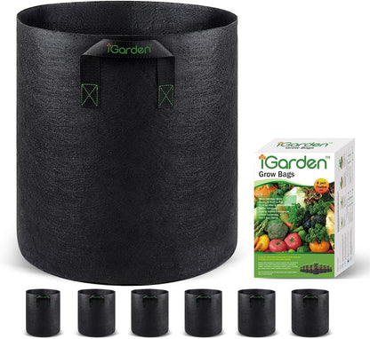 Grow Bags Tall, 7 Gallon Grow Pots 6 Pack with Handles, Heavy Duty 280G Thickened Nonwoven Fabric Plant Bag for Vegetables, Black