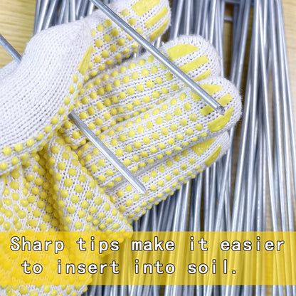 300 Pack Landscape Staples with 300 Gaskets, 8-Inch Garden Stakes, 11 Gauge Galvanized U-Shaped Pins for Weed Barrier Fabric