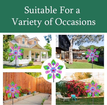Solar Peacock Wind Spinners for Yard & Garden - 40 Inch Metal Wind Sculpture, Kinetic Windmill with Multi Color LED Lights, Lawn & Patio Art Decor
