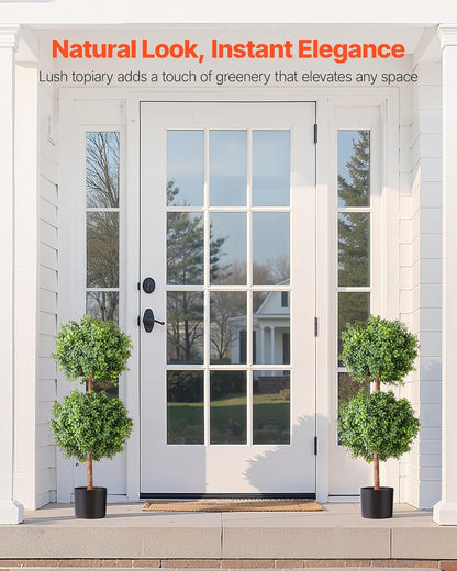 VEVOR Artificial Topiary Boxwood Double Ball, 2 Set 36 inch Faux Boxwood Plant Balls, Fake Silk Tree Look Real, Easy Assembly for Decor Front Porch Outdoor Patio Garden Balcony Backyard Indoor