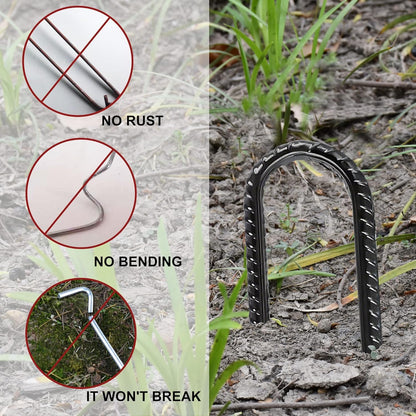 Eurmax USA U-Shaped-Rebar-Stakes-12-Inch, Ground Stakes Heavy Duty Trampoline Stakes Rebar Galvanized for Camping Tent Trampoline Accessories Dog Fence,Pack of 4(Black)
