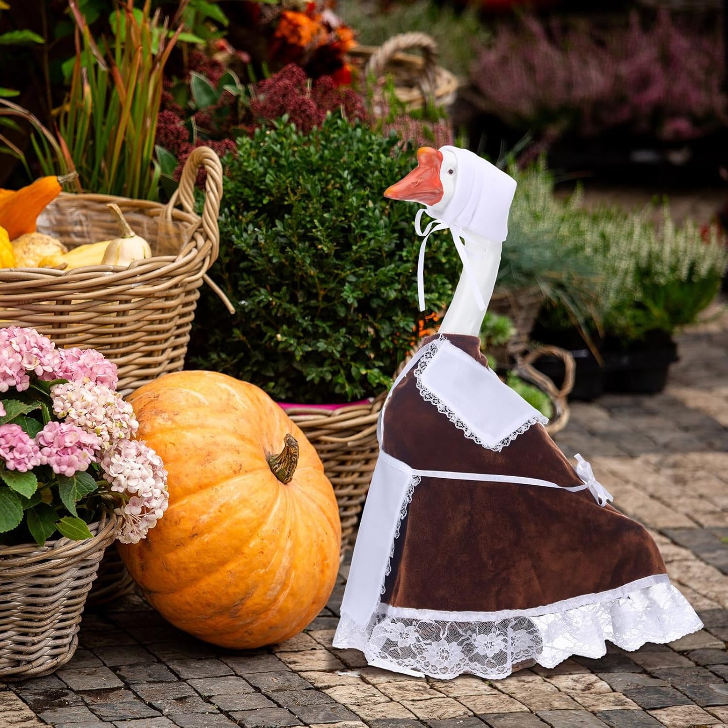 Fall Pilgrim Goose Outfit Autumn Dresses Clothes for 23" High Cement or Plastic Porch Goose Costume for Yard Lawn Outdoor Garden Patio Statue Thanksgiving Day Xmas Holiday Decor