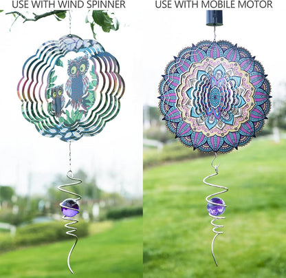Gazing Ball Spiral Tail Wind Spinner Stabilizer, Garden Decorations Stainless Steel Metal with Hook & Purple Crystal Glass Orb Outdoor Hanging Decor Kinetic Yard 3D Swivel Art Sun Catchers