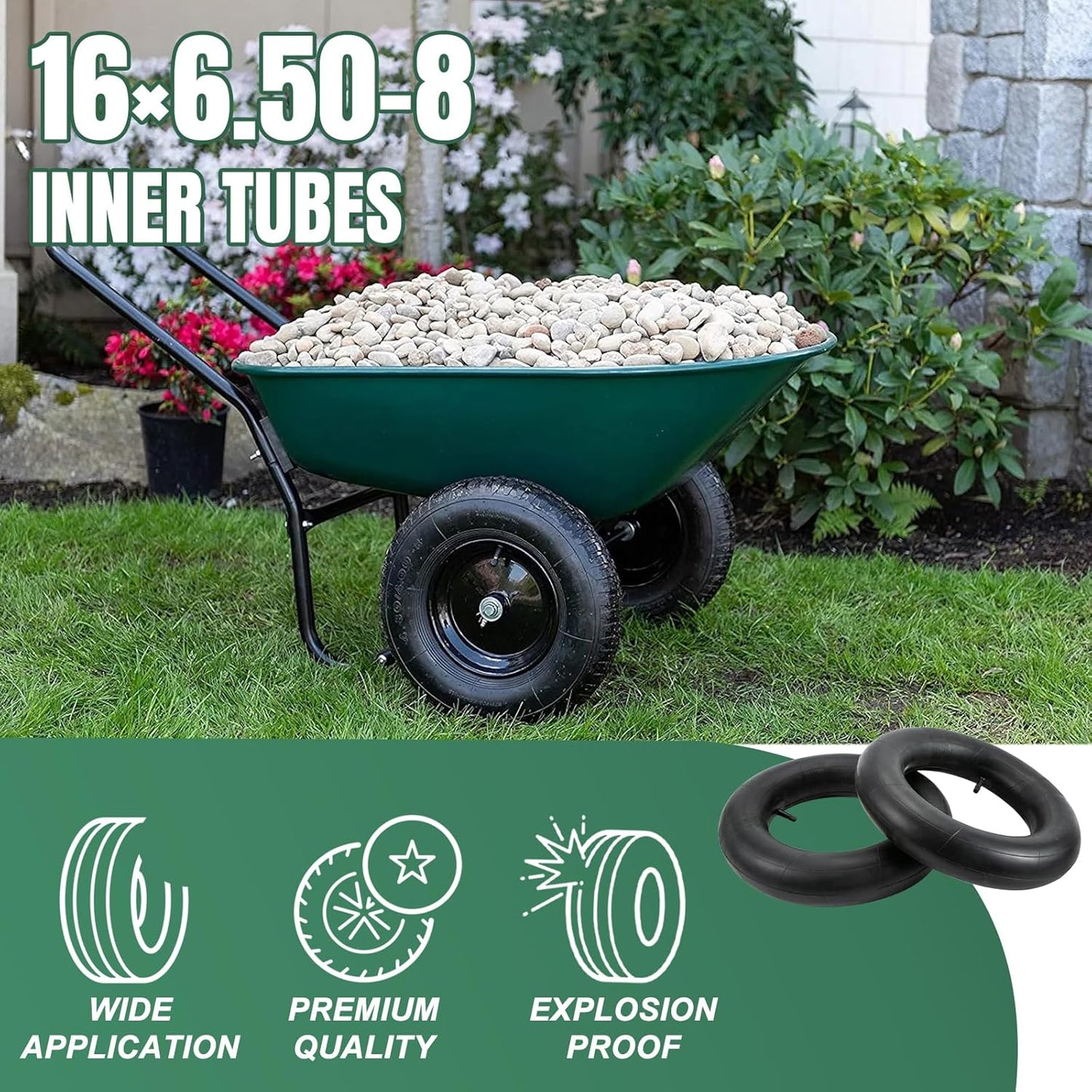 16x6.50-8 Inner Tube 16x7.50-8 Heavy Duty Replacement Tire Tubes with Straight Valve Stem for Mowers, Golf Cart, Tractor, Garden Trailer - 2 Pack