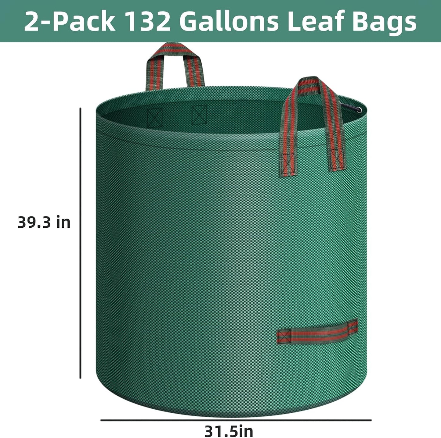 2-Pack 132 Gallons Leaf Bags, Reusable Yard Waste Bags, Heavy Duty Lawn Bags with 4 Handles for Garden Leaves and Waste Collection, Lightweight Portable Yard Trash Bag