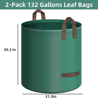 2-Pack 132 Gallons Leaf Bags, Reusable Yard Waste Bags, Heavy Duty Lawn Bags with 4 Handles for Garden Leaves and Waste Collection, Lightweight Portable Yard Trash Bag