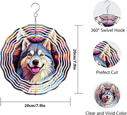 Alaskan Malamute Dog Wind Spinners Outdoor Dog Memorial Gifts, 3D Metal Kinetic Hanging Garden Wind Spinner, Spinner Decor, Wind Sculptures for Outdoor & Indoor, Window, Yard Decor (Alaskan)