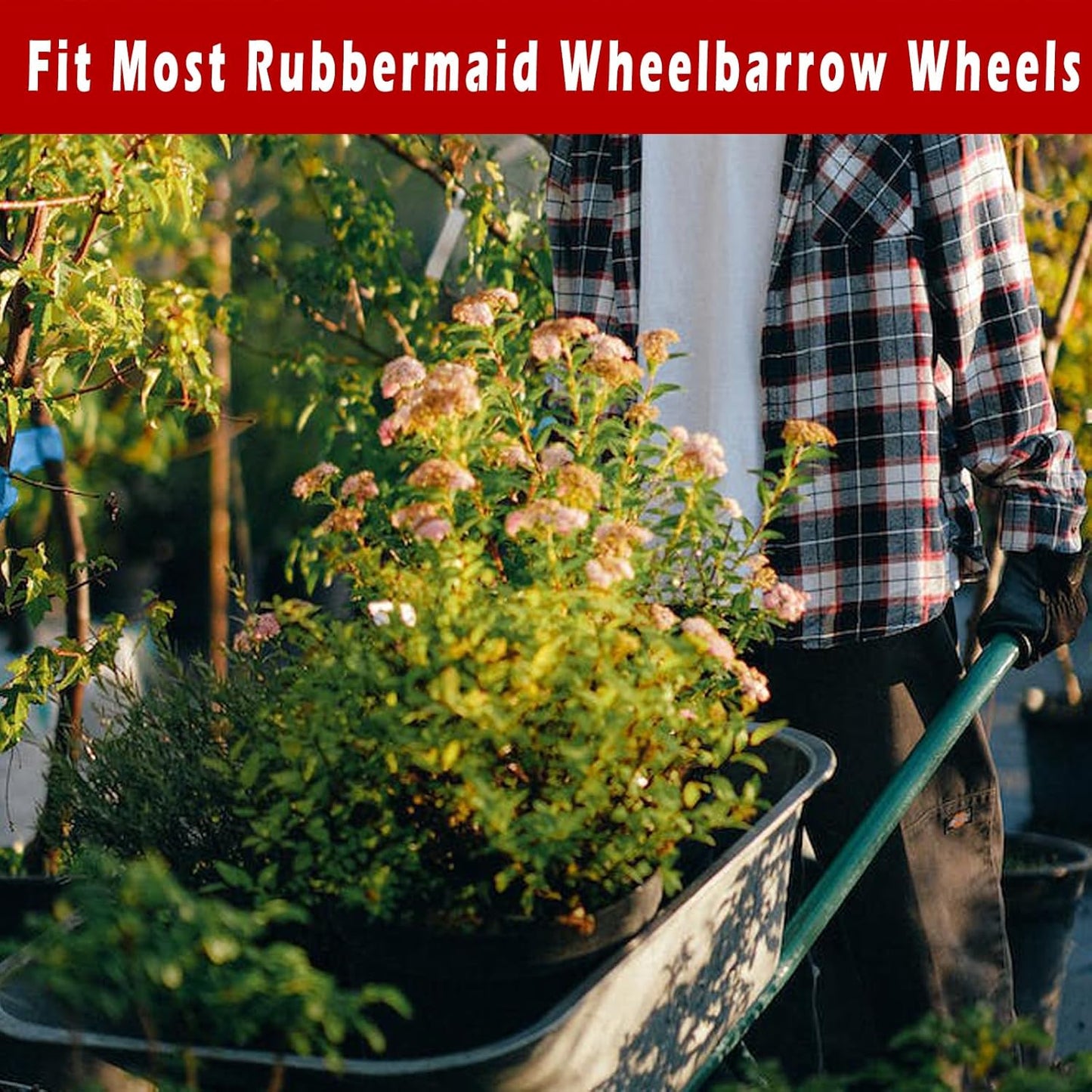 (2 PACK) 20" Flat Free Cart Wheels Compatible with rubbermaid Wheelbarrow Wheels,20x2" Flat Free Tires for Lawn Mower, Garden Cart- 3/4" Bearing,Hub Length 2.5", Black