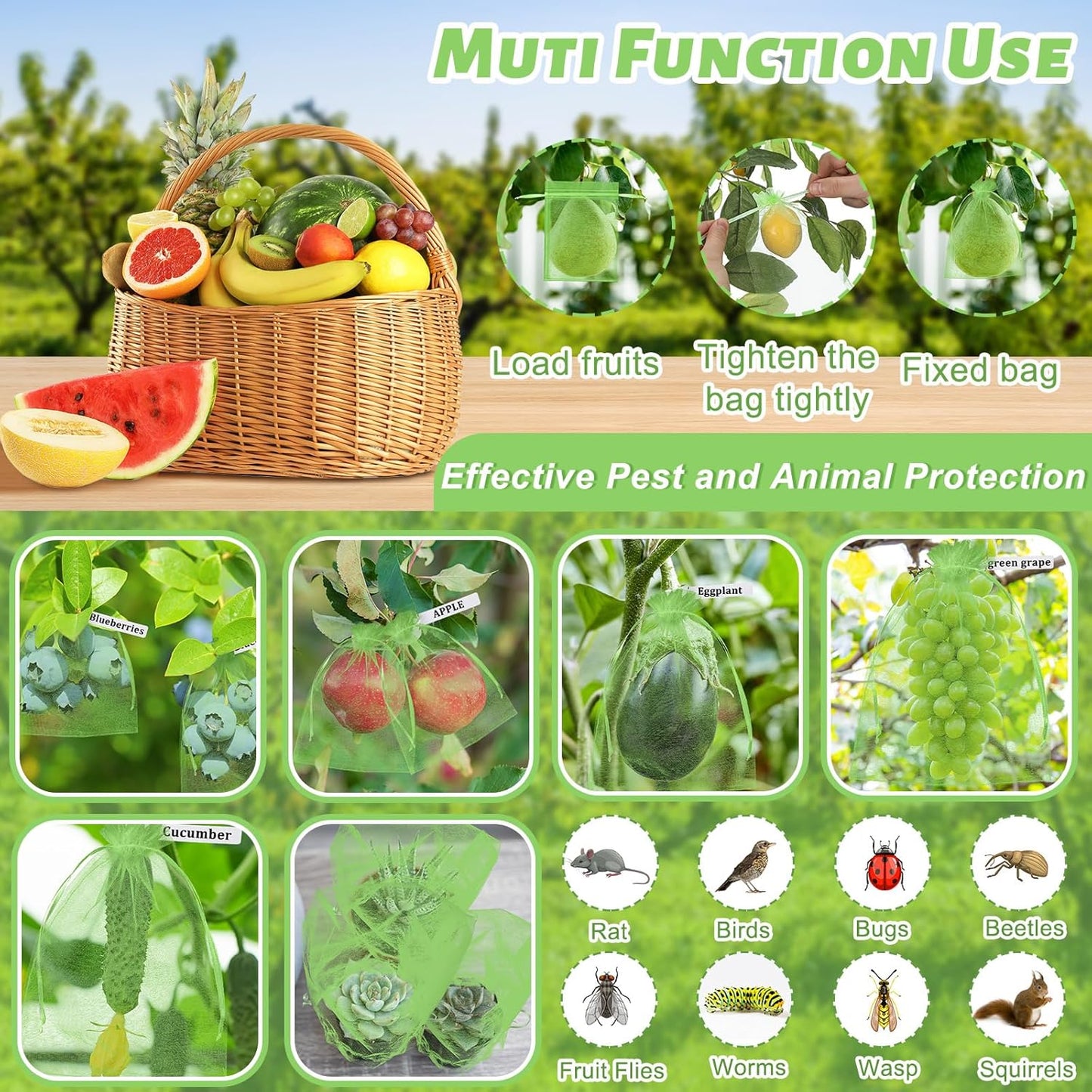 120 Pcs Fruit Protection Bags 3 Size Green Mesh Bags for Fruits Vegetables with 120 Pcs Plant Label Drawstring Mesh Pest Barrier Netting Cover for Veggies Garden