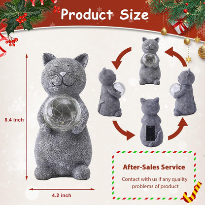 Solar Cat Statue Garden Decor - Cat Lover Gifts, with Gazing Solar LED Lights Ball Cats Decoration for Garden Yard Patio Lawn Balcony - Gifts for Mom Grandma (Gray)