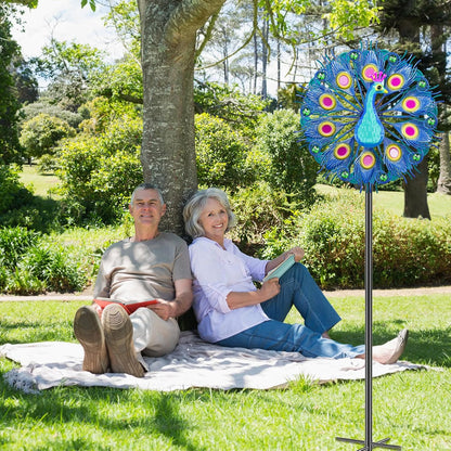 Metal Outdoor Wind Spinner, 2-Way Wind Sculpture Spinner with Metal Stake, Waterproof 360 Degrees Kinetic Windmill Art Decoration for Patio Garden Lawn (Peacock A)