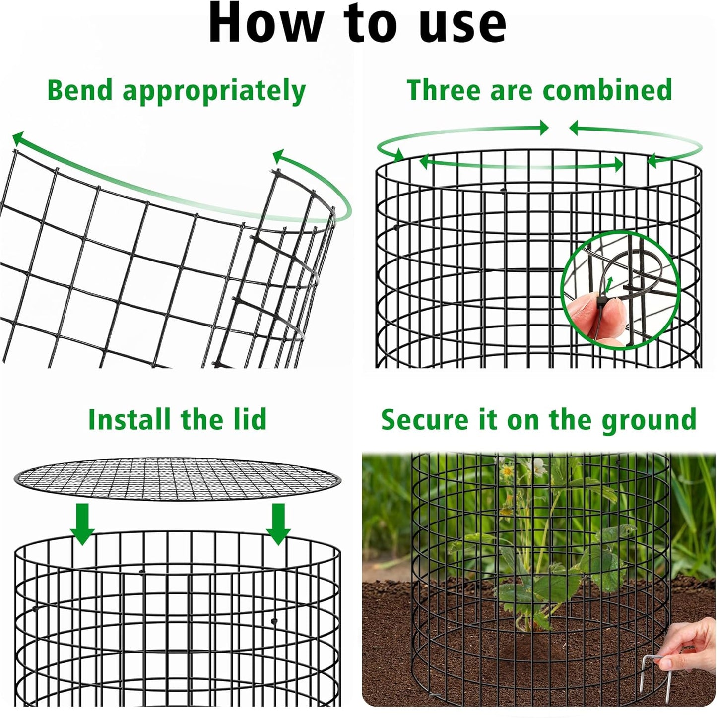 Hi Sasara 5 Sets Wire Plant Protectors Cage with Staples,11.8" Dia x 11.8" H,Plant Protector with Round Lids to Keep Animals Out,Wire Plant Protector Cage for Plants Vegetables Flower