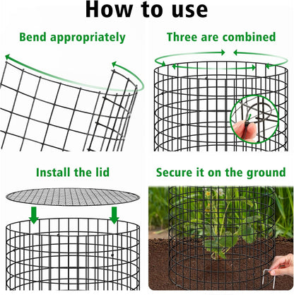 Hi Sasara 5 Sets Wire Plant Protectors Cage with Staples,11.8" Dia x 11.8" H,Plant Protector with Round Lids to Keep Animals Out,Wire Plant Protector Cage for Plants Vegetables Flower