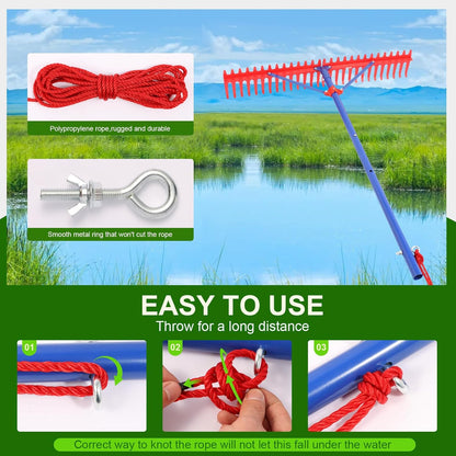 Lake Rake,Pond Weed rake,Heavy Duty Razer Rake,Large Pond Aquatic Rake-39 Wide Head with Alloy Tines , Floating Lake for Removal of Weeds Leaves & Floating Scum ,Shoreline & Beach Landscaping Tool