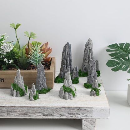 8pcs Miniature Bonsai Rockery Decor, Resin Fake Mountain Figurines, Garden Terrarium Accessories for Desktop and Micro Landscape